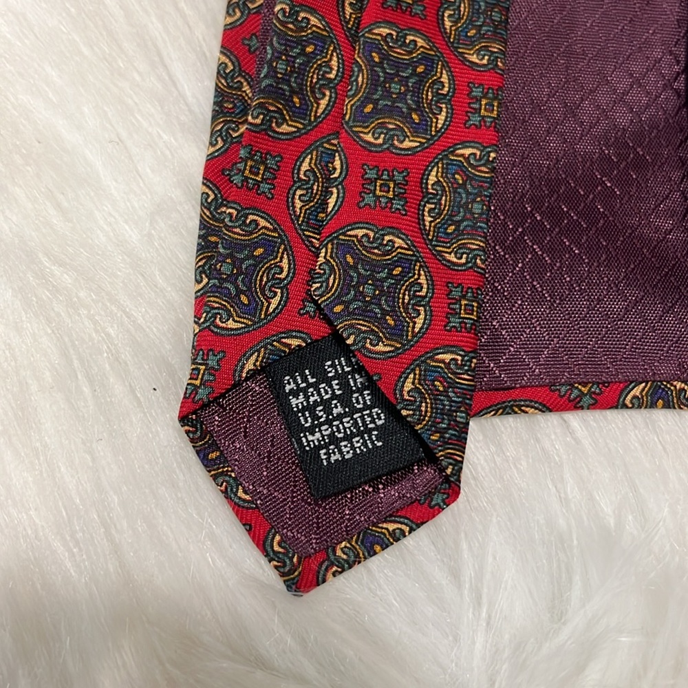 Vintage Christian Dior Monsieur Silk Red Green Tie - Picture 6 of 7
